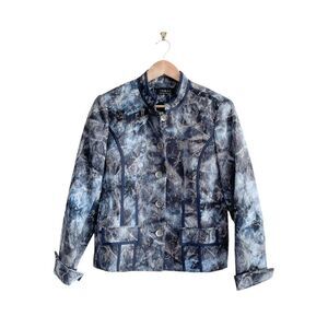 Tribal Jacket Mandarin Collar Black Blue Button Up Women's 10 Career Blazer